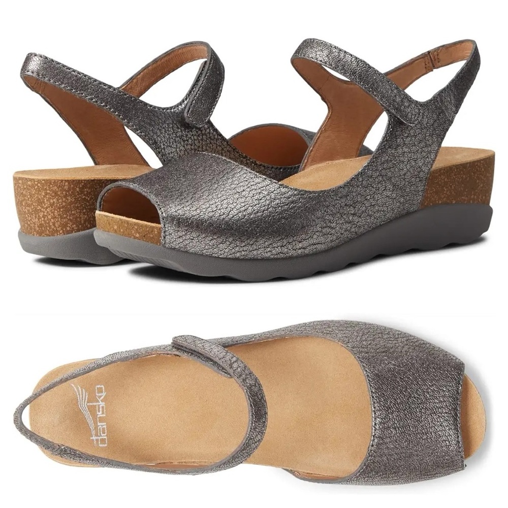 NWB Dansko Marcy Metallic Pewter Silver Wedge Sandal - Size: EU 40 | US 9.5-10